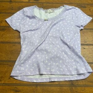 Pink Republic Lilac Floral Ribbed Cropped Top Baby Tee Women's Size Medium